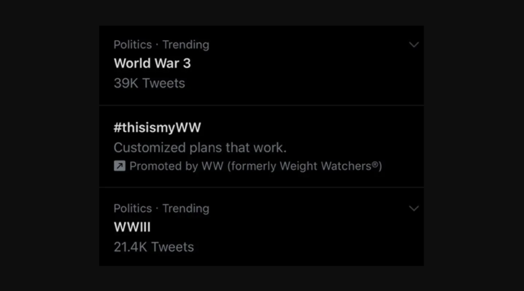 X Just Gives Up And Permanently Pins ‘WW3’ To Top Of Trending Bar