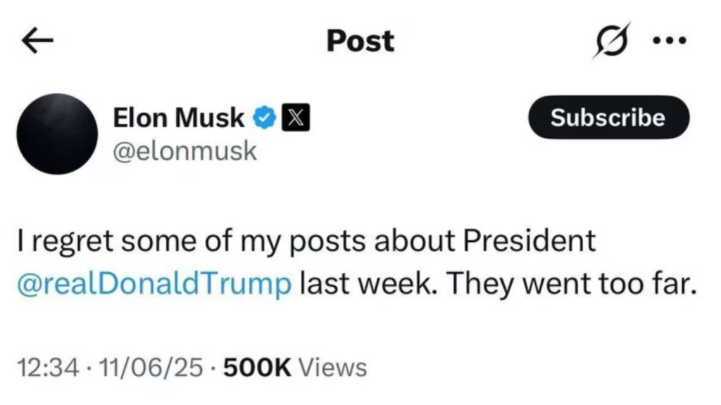 Musk trump beef apology tweet
