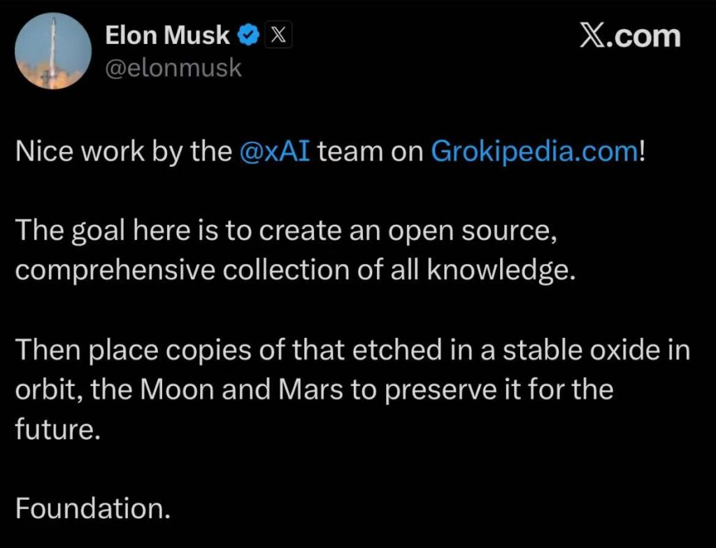 Elon Musk Grokipedia Tweet