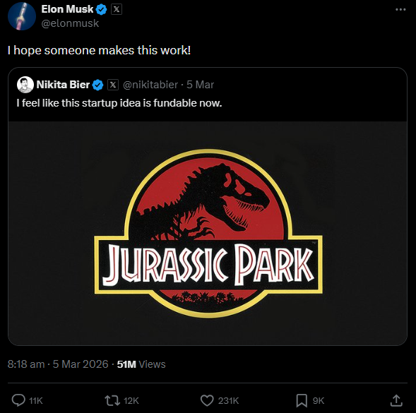 Elon jurassic park tweet
