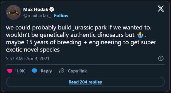 elon jurassic park tweet max hodak